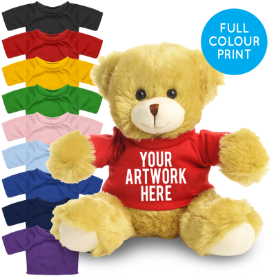Picture of PRINTED 20CM ELIZABETH BEAR - RED TEE SHIRT.