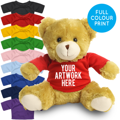Picture of PRINTED 25CM ELIZABETH BEAR - RED TEE SHIRT.