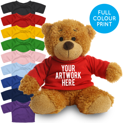Picture of PRINTED 17CM ANNE BEAR - RED TEE SHIRT.