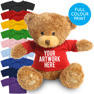 Picture of PRINTED BROWN 22CM EDWARD BEAR - RED TEE SHIRT.