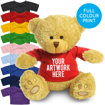 Picture of PRINTED GOLDEN 22CM EDWARD BEAR - RED TEE SHIRT.