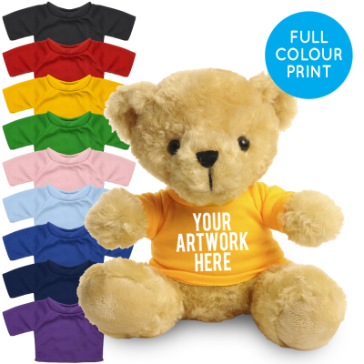 Picture of PRINTED 19CM VICTORIA BEAR - YELLOW TEE SHIRT.