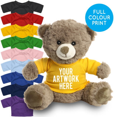 Picture of PRINTED 20CM MOCHA CATHERINE BEAR - YELLOW