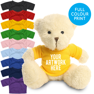 Picture of PRINTED WHITE 18CM JAMES BEAR - YELLOW TEE SHIRT