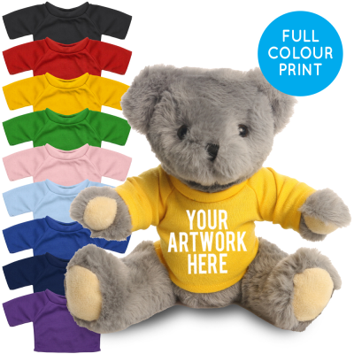 Picture of PRINTED 20CM ARCHIE BEAR - YELLOW TEE SHIRT