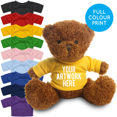 Picture of PRINTED BROWN 18CM JAMES BEAR - YELLOW TEE SHIRT