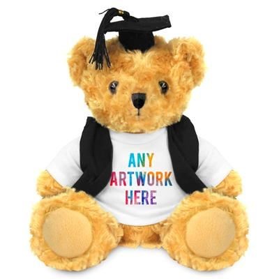 Picture of PRINTED PROMOTIONAL SOFT TOY 19CM VICTORIA TEDDY BEAR with Graduation Outfit