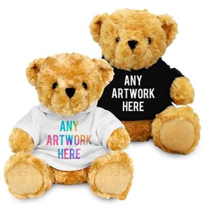 Picture of PROMOTIONAL SOFT TOY 19CM VICTORIA TEDDY BEAR with PRINTED HOODY