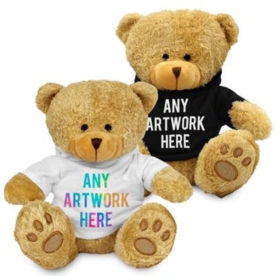 Picture of PROMOTIONAL SOFT TOY EDWARD II TEDDY BEAR with PRINTED HOODY.