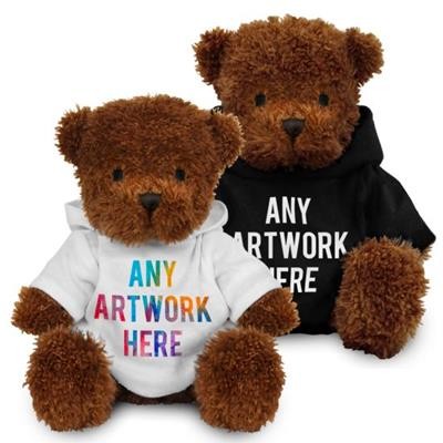 Picture of PROMOTIONAL SOFT TOY JAMES I TEDDY BEAR with PRINTED HOODY.