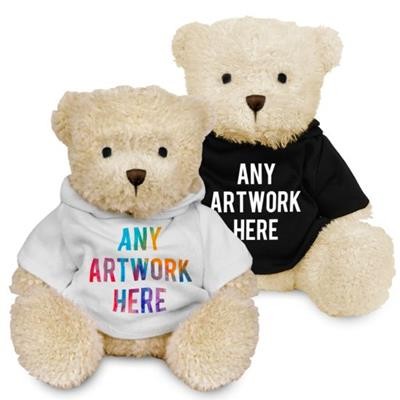 Picture of PROMOTIONAL SOFT TOY JAMES III TEDDY BEAR with PRINTED HOODY.