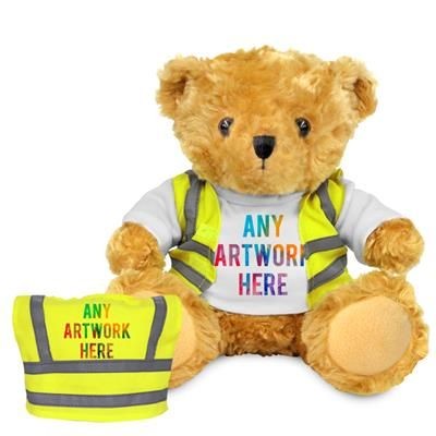 Picture of PRINTED PROMOTIONAL SOFT TOY 16CM VICTORIA TEDDY BEAR with Hi-vis Vest.
