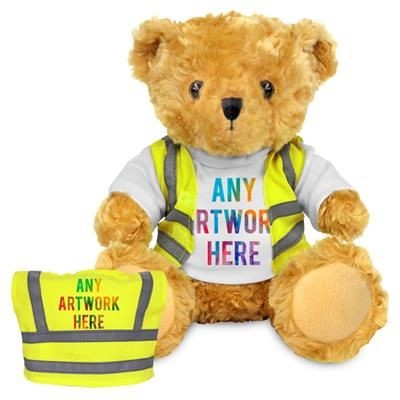 Picture of PRINTED PROMOTIONAL SOFT TOY 19CM VICTORIA TEDDY BEAR with Hi-vis Vest.