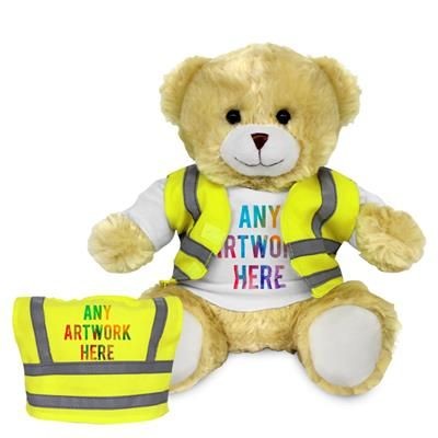 Picture of PRINTED PROMOTIONAL SOFT TOY 20CM ELIZABETH TEDDY BEAR with Hi-vis Vest