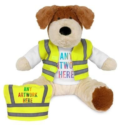 Picture of PRINTED PROMOTIONAL SOFT TOY 20CM DARCY DOG with Hi-vis Vest.