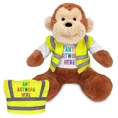 Picture of PRINTED PROMOTIONAL SOFT TOY 20CM MAX MONKEY with Hi-vis Vest.