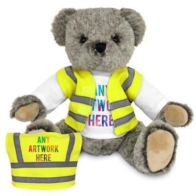 Picture of PRINTED PROMOTIONAL SOFT TOY ARCHIE TEDDY BEAR with HI-VIS VEST.