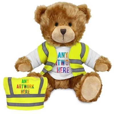 Picture of PRINTED PROMOTIONAL SOFT TOY CHARLES TEDDY BEAR HI-VIS VEST.