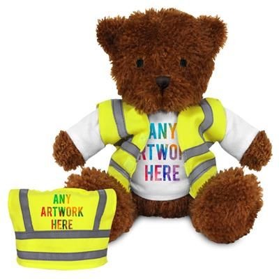Picture of PRINTED PROMOTIONAL SOFT TOY JAMES I TEDDY BEAR with Hi-vis Vest.