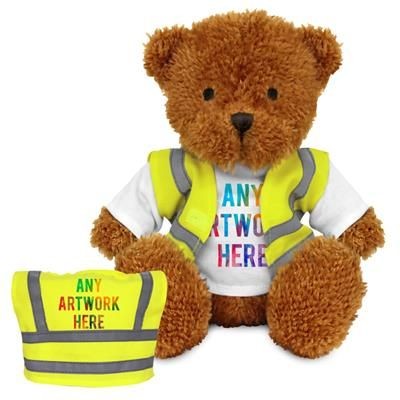 Picture of PRINTED PROMOTIONAL SOFT TOY JAMES II TEDDY BEAR with Hi-vis Vest