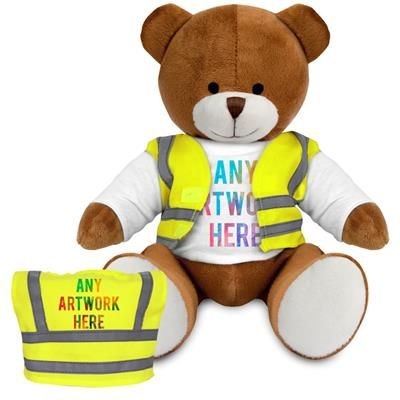 Picture of PRINTED PROMOTIONAL SOFT TOY RICHARD TEDDY BEAR with Hi-vis Vest