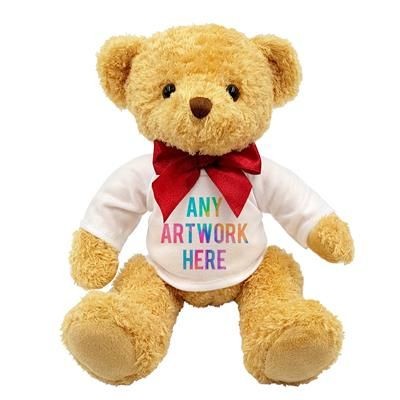 Picture of PRINTED PROMOTIONAL SOFT TOY WILLIAM TEDDY BEAR with red ribbon