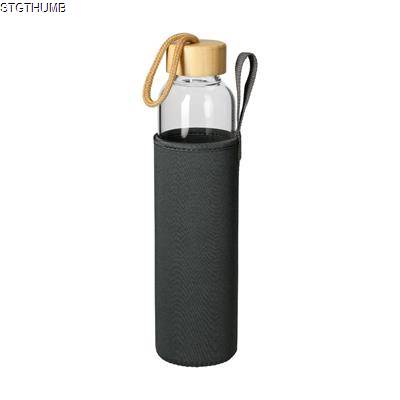 Picture of GLASS BOTTLE with Sleeve Bamboo 0,65 L, Clear Transparent & Grey.