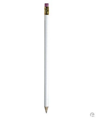 ROUND LEAD WOOD PENCIL AND RUBBER in White.