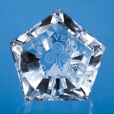 Picture of 6CM OPTICAL CRYSTAL FACET PENTAGON PAPERWEIGHT.