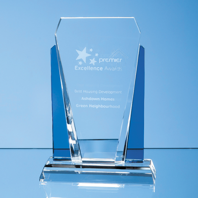 Picture of CLEAR TRANSPARENT & SAPPHIRE BLUE OPTICAL CRYSTAL SENTINEL AWARD.