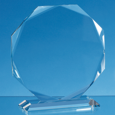 Picture of 19CM x 19CM x 15MM CLEAR TRANSPARENT GLASS FACETTED OCTAGON AWARD.