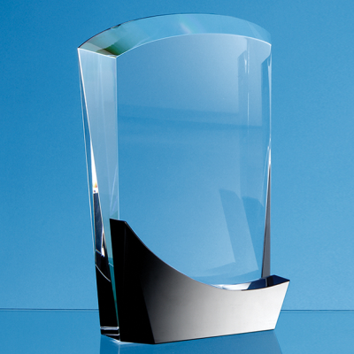Picture of 18CM OPTICAL CRYSTAL ARCH AWARD with Onyx Black Swooping Base.