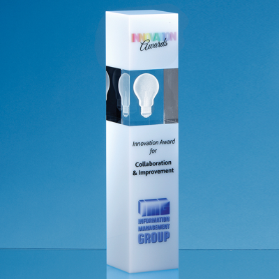 Picture of 24CM CLEAR TRANSPARENT & WHITE OPTICAL CRYSTAL SQUARE COLUMN AWARD.