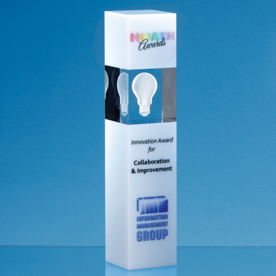 Picture of 26CM CLEAR TRANSPARENT & WHITE OPTICAL CRYSTAL SQUARE COLUMN AWARD.