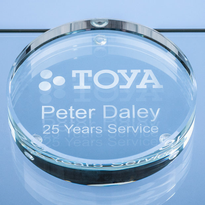 Picture of 9CM x 18MM CLEAR TRANSPARENT GLASS ROUND PAPERWEIGHT.