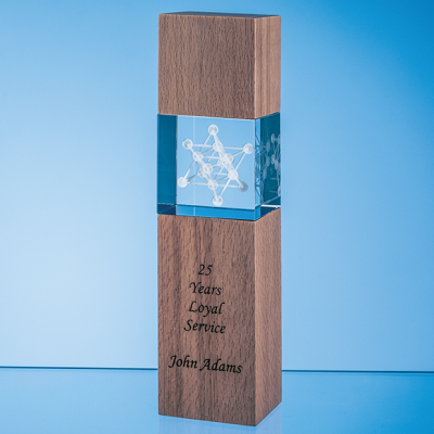 Picture of 24CM WOOD & OPTICAL CRYSTAL SQUARE COLUMN AWARD.