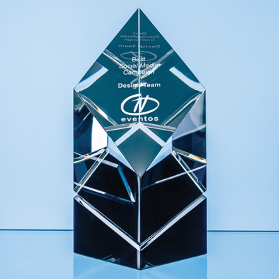 Picture of 18CM CLEAR TRANSPARENT & ONYX BLACK OPTICAL CRYSTAL FACETTED PRISM AWARD.