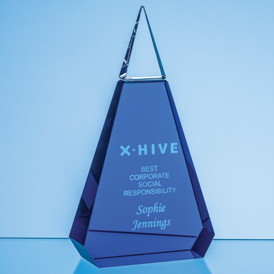 Picture of 20,5CM COBALT BLUE & CLEAR TRANSPARENT OPTICAL CRYSTAL PRISM AWARD.