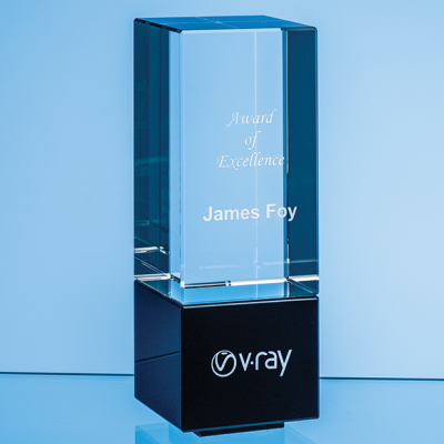 Picture of 18CM CLEAR TRANSPARENT & ONYX BLACK OPTICAL CRYSTAL BERKLEY COLUMN AWARD