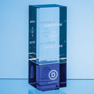 Picture of 18CM CLEAR TRANSPARENT & COBALT BLUE OPTICAL CRYSTAL BERKLEY COLUMN AWARD