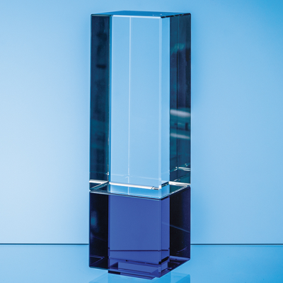 Picture of 22CM CLEAR TRANSPARENT & COBALT BLUE OPTICAL CRYSTAL BERKLEY COLUMN AWARD.