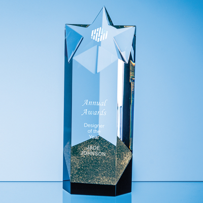 Picture of 24CM SPARKLING GOLD OPTICAL CRYSTAL STAR COLUMN AWARD