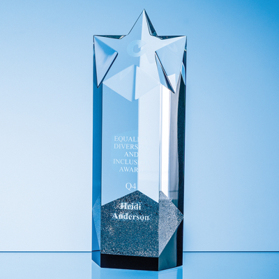 Picture of 24CM SPARKLING SILVER OPTICAL CRYSTAL STAR COLUMN AWARD.