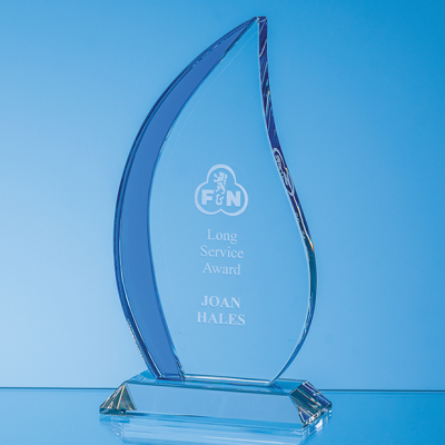 Picture of 20CM OPTICAL CRYSTAL CLEAR TRANSPARENT & COBALT BLUE FLAME AWARD.