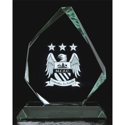 11,5CM x 9,5CM x 15MM JADE GLASS FACETTED ICE PEAK AWARD