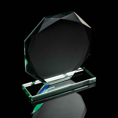BUDGET JADE GREEN OCTAGON AWARD 100MM HIGH SUPPLIED in a Black Foam Lined Presentation Box