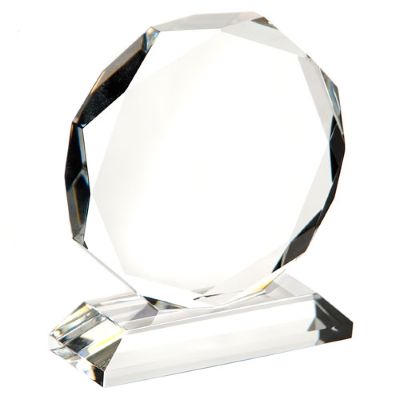 SMALL OPTICAL CRYSTAL OCTAGON AWARD 100MM HIGH in a Satin Li