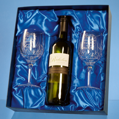 Picture of DOUBLE GOBLET GIFT SET with a 75Cl Bottle of White Wine