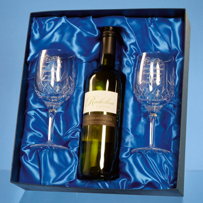 Picture of DOUBLE GOBLET GIFT SET with a 75Cl Bottle of White Wine.