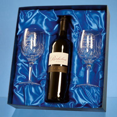 Picture of DOUBLE GOBLET GIFT SET with a 75Cl Bottle of Red Wine.